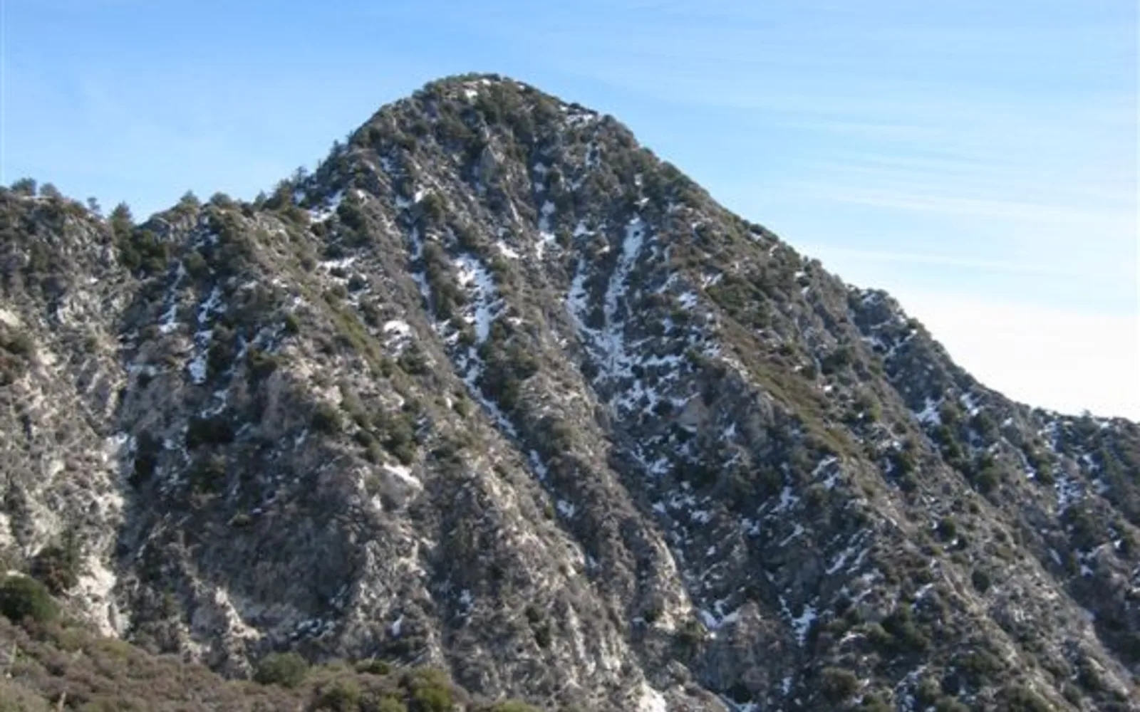 Scenic view of Strawberry Peak in the San Gabriel Mountains, showing the hiking terrain accessible from Rancho Cucamonga